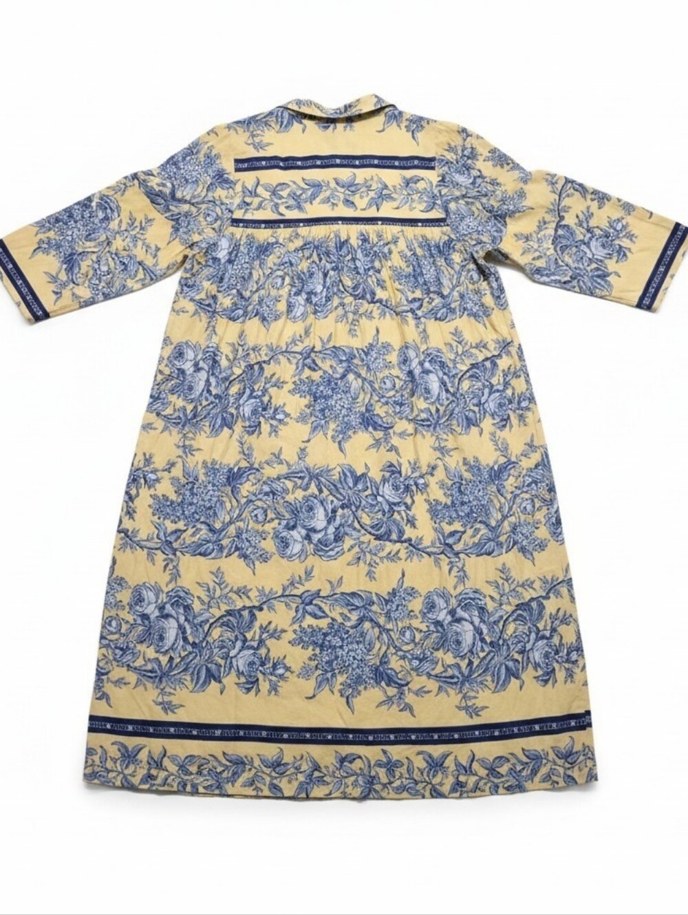 Vintage Models Coat Yellow Blue Floral Toile Button Front Duster Shirt Dress - Picture 4 of 7